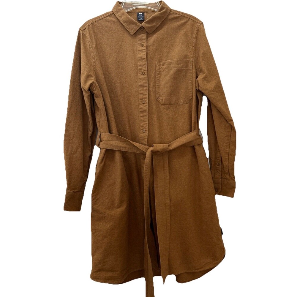 NWOT Ladies Helly Hanson Tan Flannel Belted W/Side Pockets Shirt Dress Size L